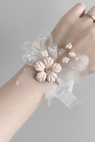 Blush Wedding Wrist Corsage with Beading